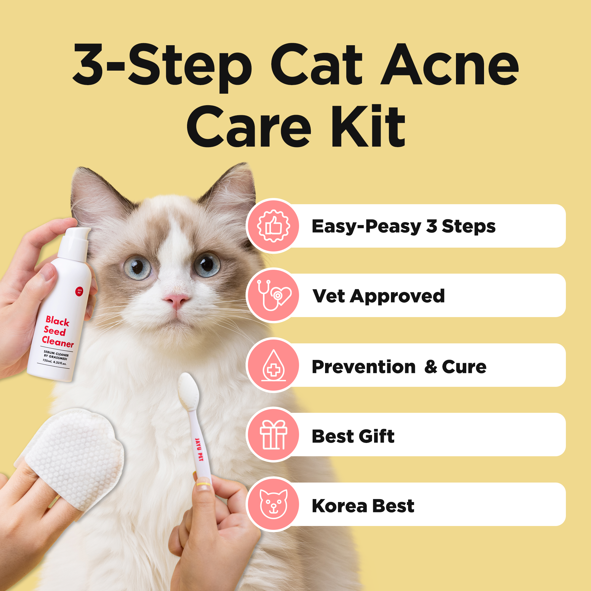 3-Step Cat Acne Care Kit – Simple & Easy Home Care Set