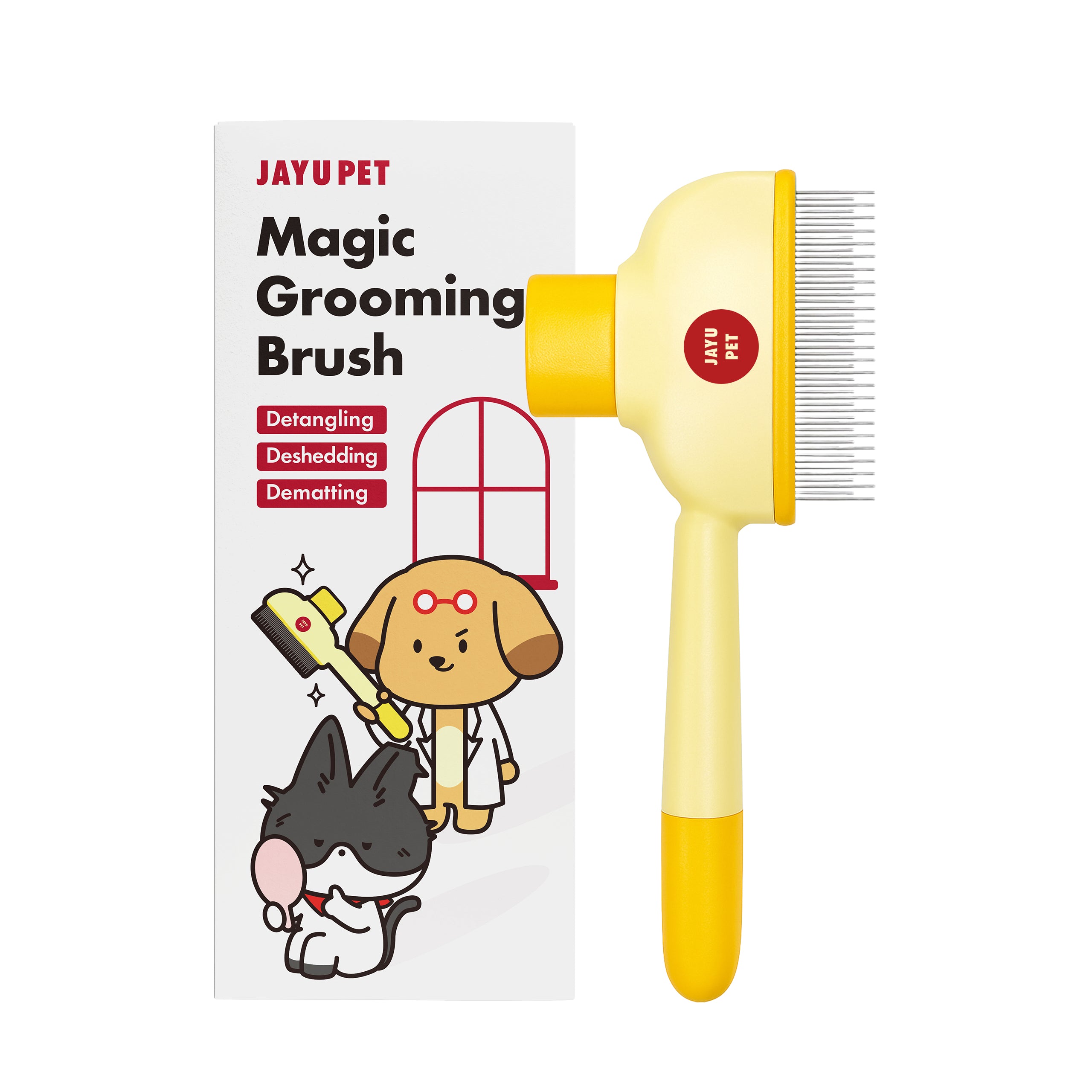 Magic Grooming Brush – Vertical Deshedding Comb & One-Click Self-Cleaning