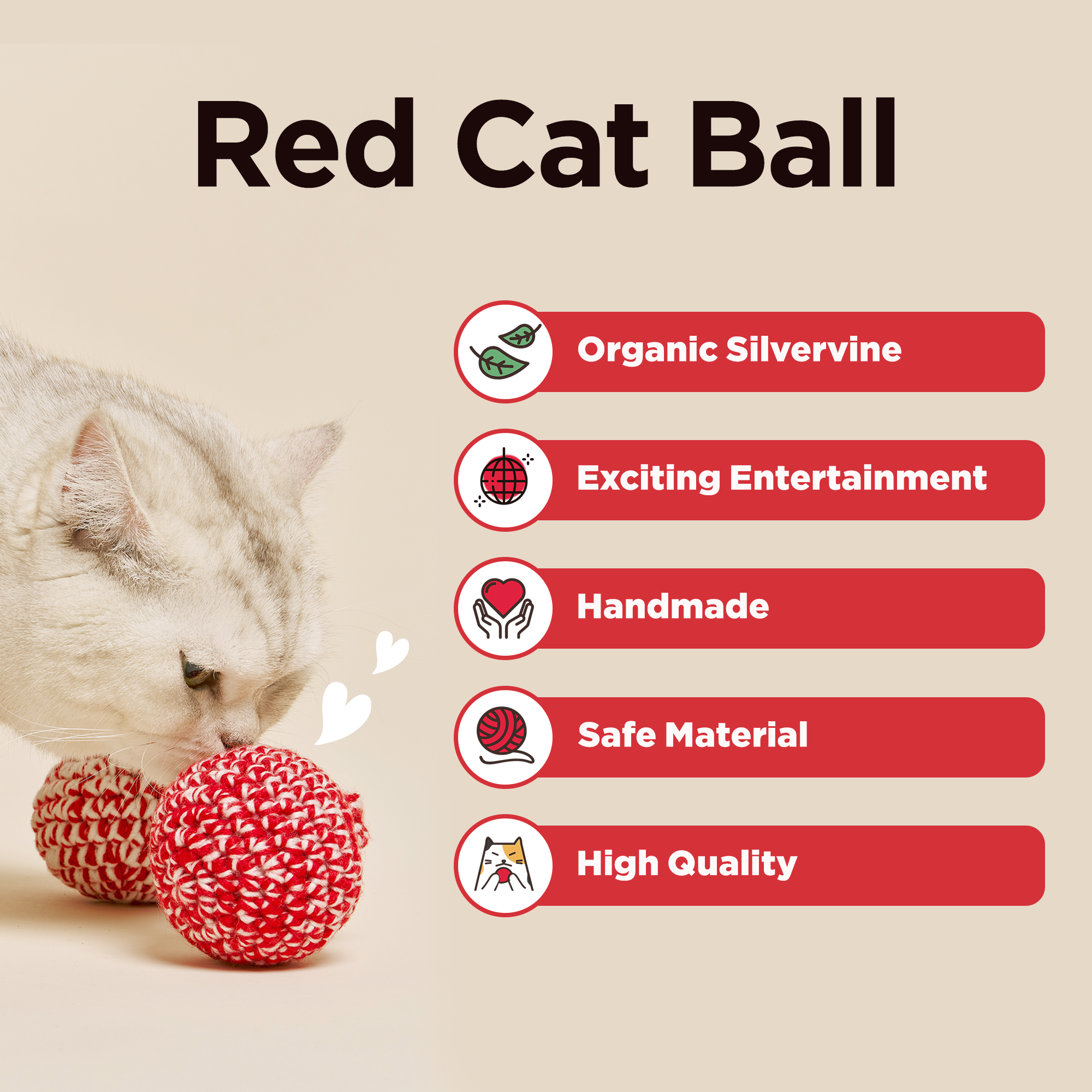Red Cat Ball – Silvervine Handmade Toy - JAYU PET